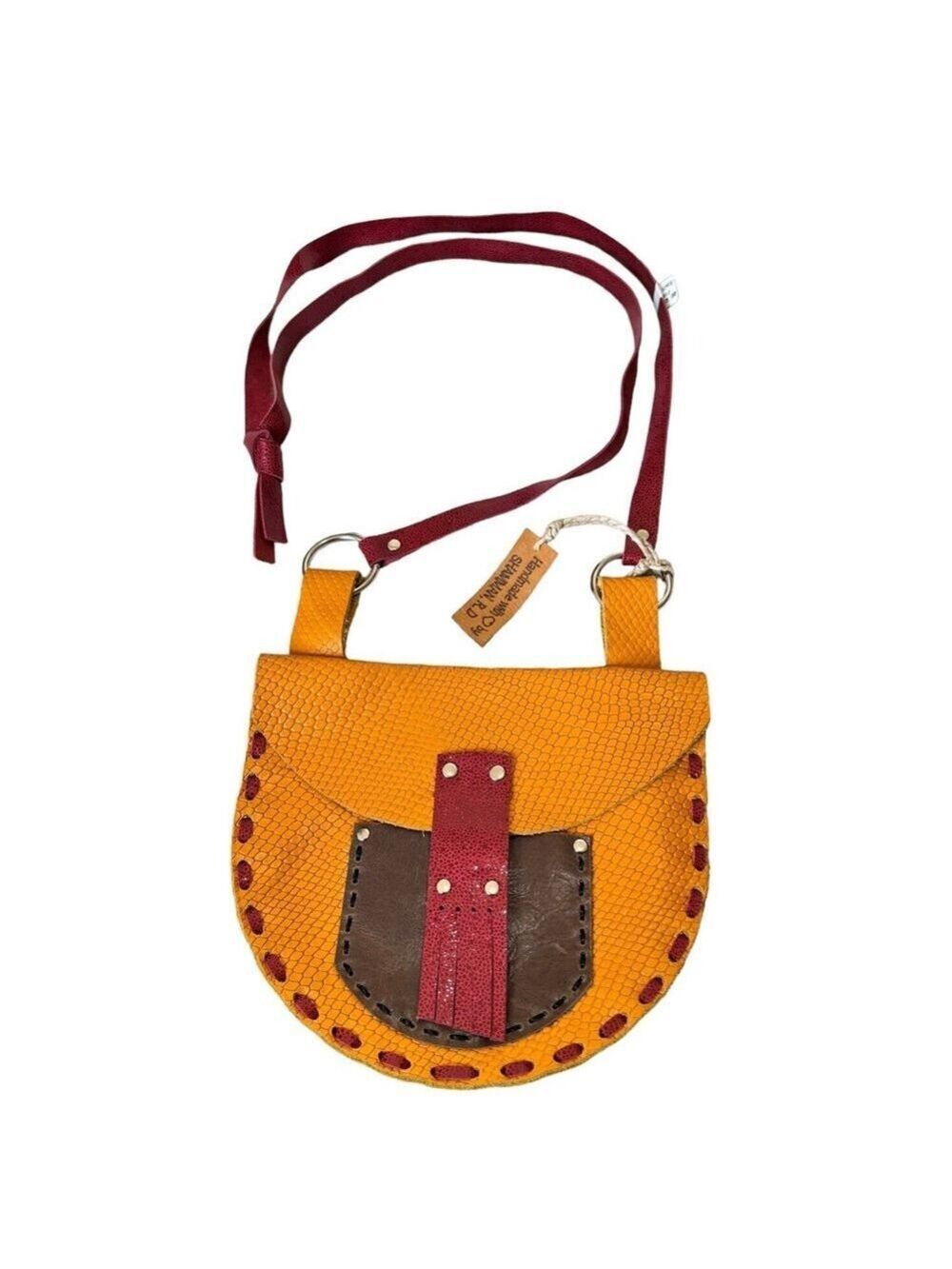 Handmade Stitched Snake Print Leather Crossbody Shoulder Bag NWT